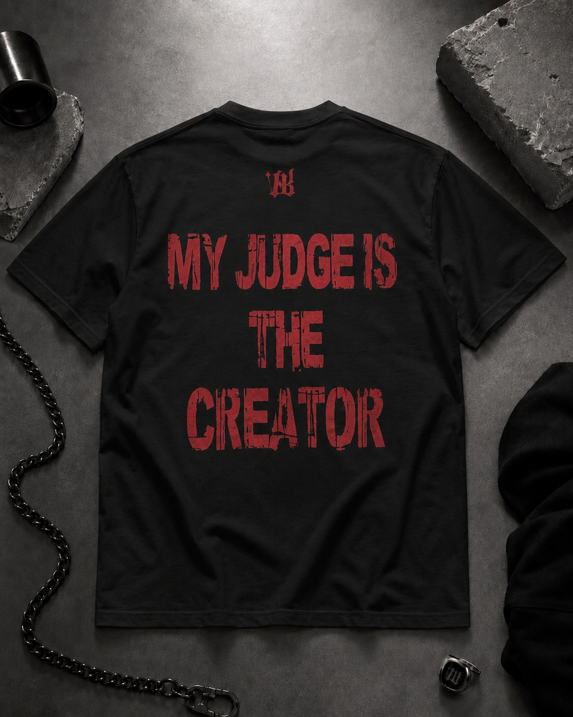 VERSATILE “MY JUDGE IS THE CREATOR” Tee Red on Black